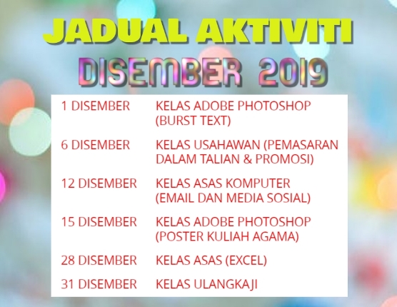 JADUAL AKTIVITI DISEMBER 2019